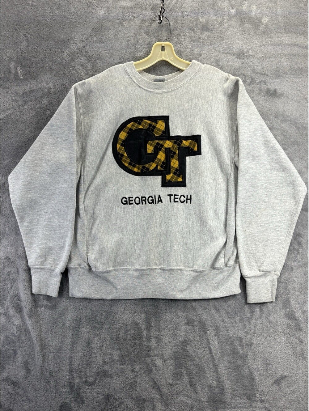 VTG Georgia Tech I.A.B. Bedford USA Crew Neck Pullover Sweatshirt Plaid Large GT